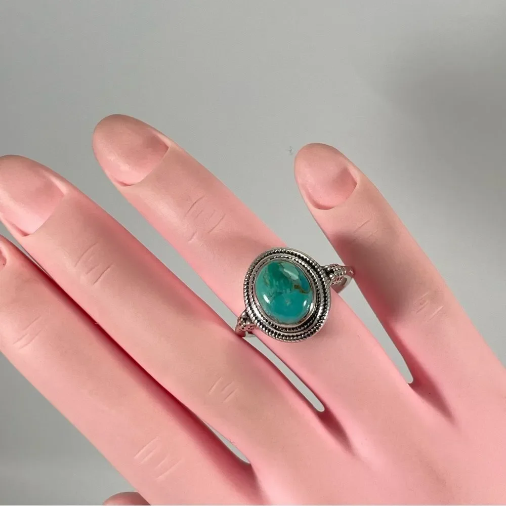 925 Sterling Silver 4ct Kingman Turquoise Ring Sz 8 Stunning New Statement